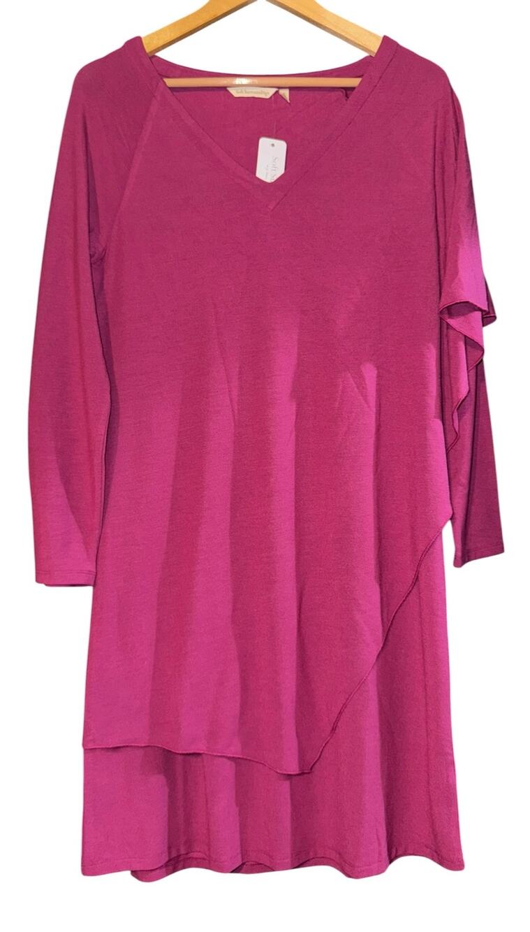 New Soft Surroundings Marla Dress Women's Small Asymmetrical Tiered Fall Pink